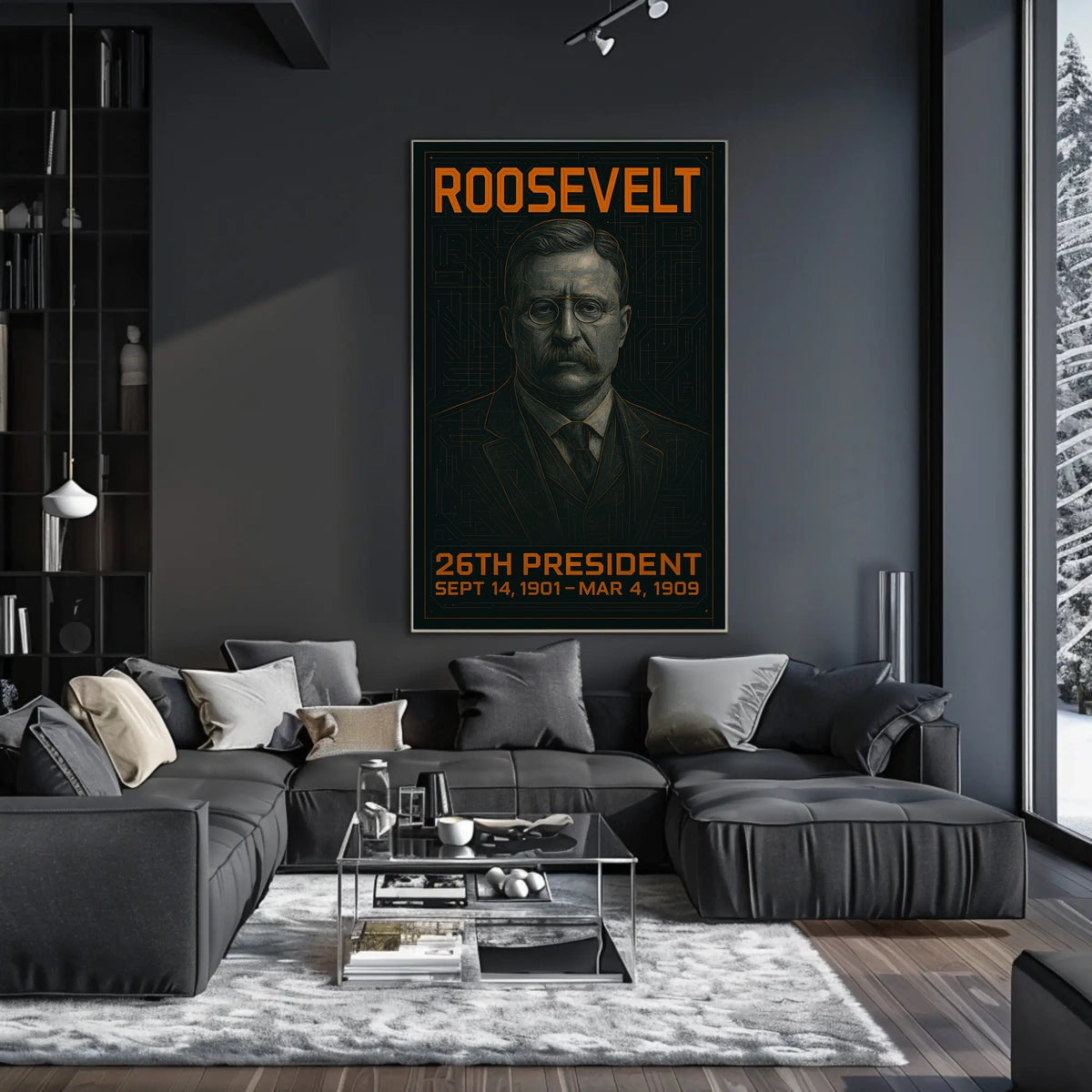 Theodore Roosevelt 26th President of the United States Techno Schematic Poster
