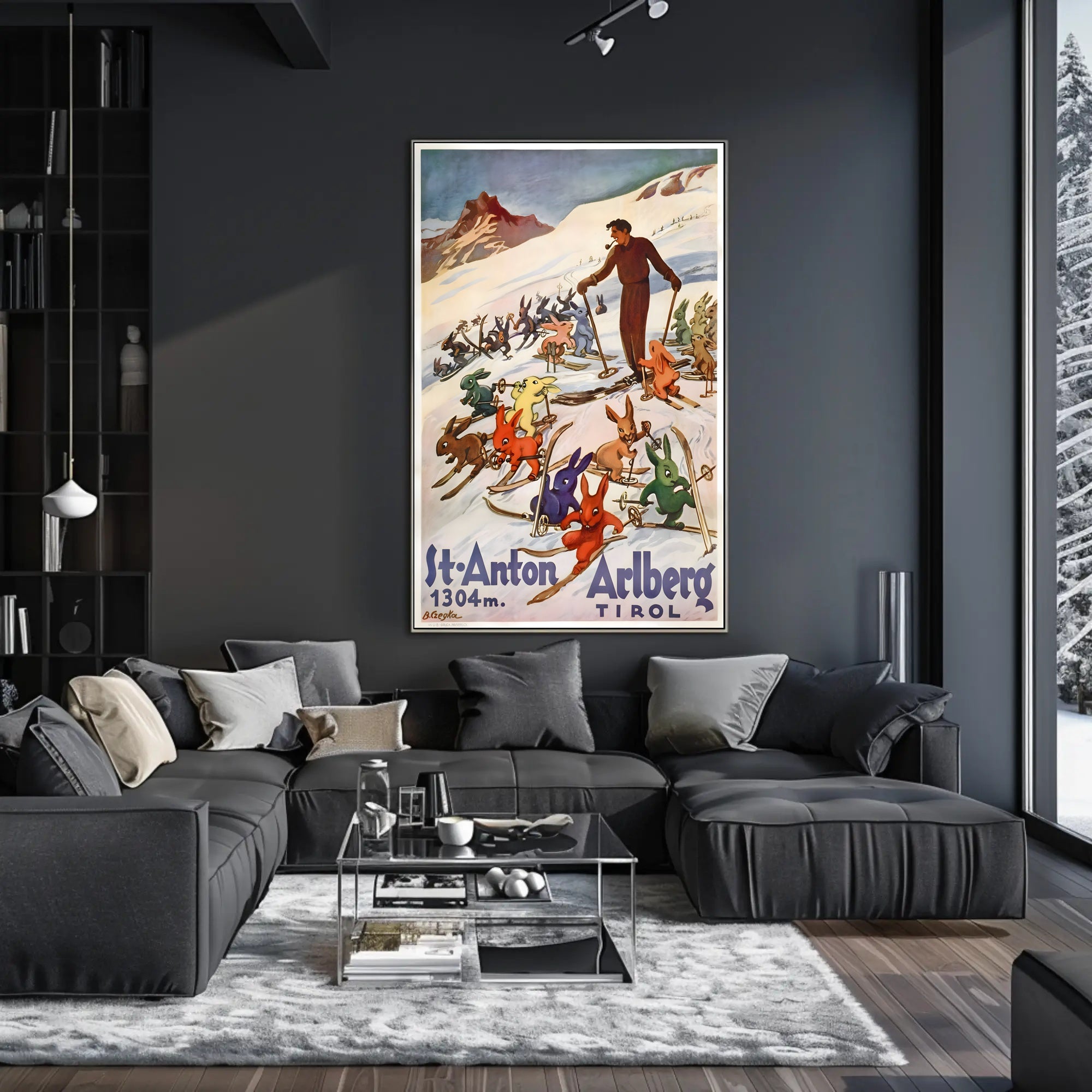 Skiing Rabbits in St. Anton Vintage Travel Poster PosterGoat