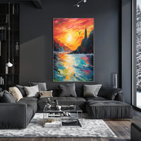 Serene Sunset Seascape: Impressionistic Artistic Poster