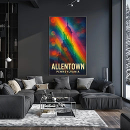Allentown Clock Tower Vibrant Modern Art Urban Cityscape Rainbow Gradient Poster