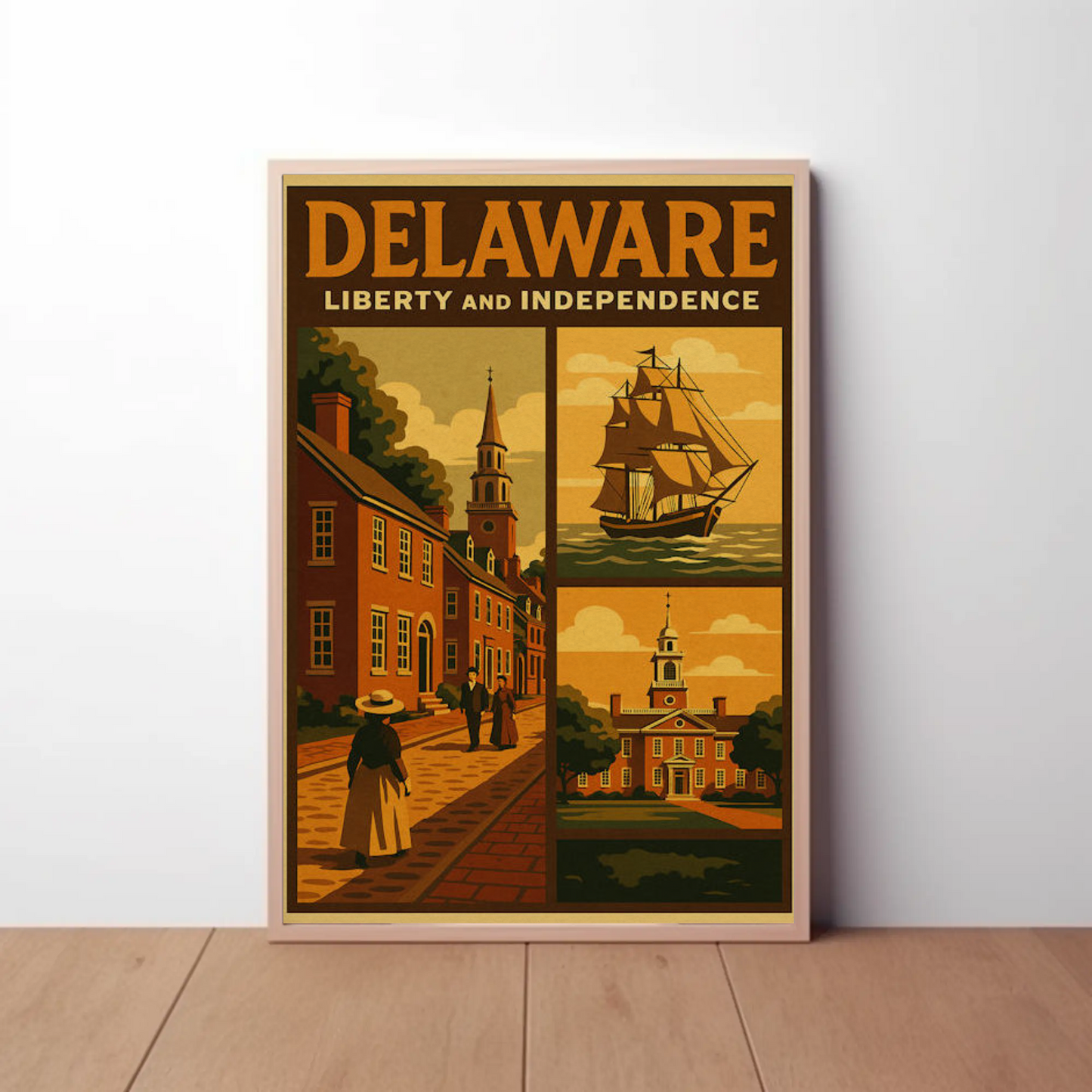 Delaware Liberty Historic Street Ship Travel Poster