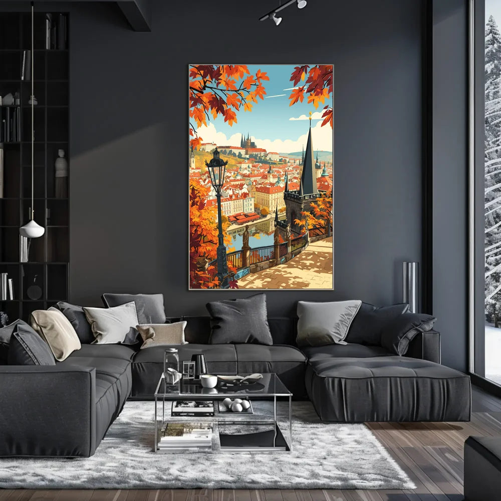 Autumn Cityscape Vintage Travel Poster Art Print