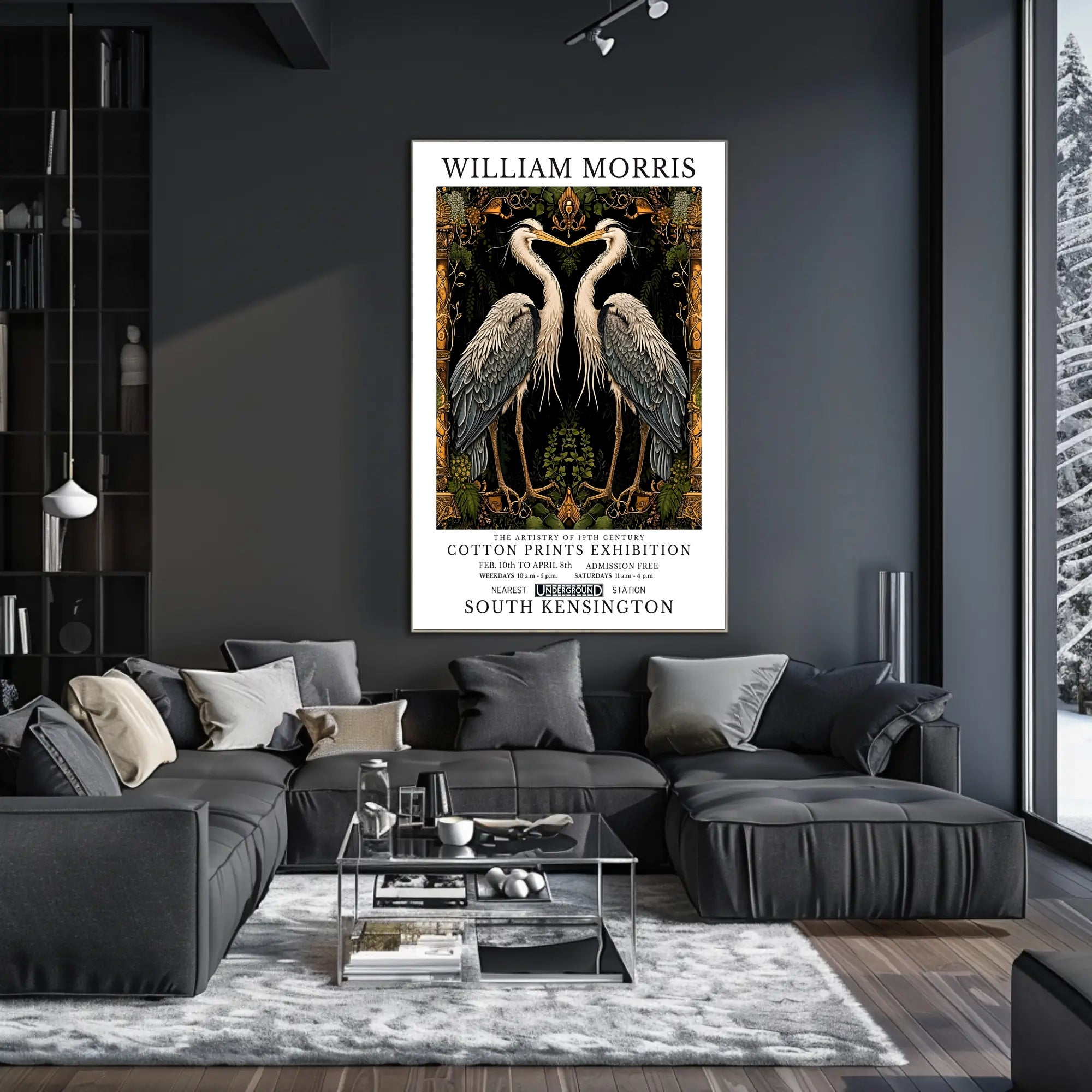 Elegant Herons Morris-Inspired Vintage Artistic Poster