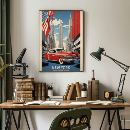 New York American Dream Cars Vintage Travel Poster