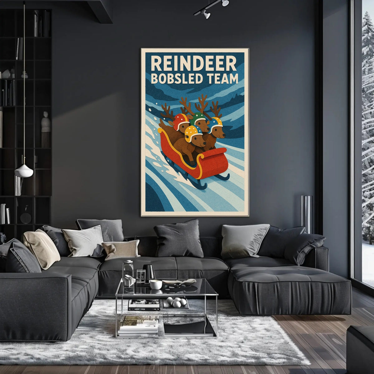 Reindeer Bobsled Team Poster