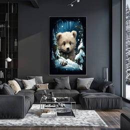 Adorable Bear Cub in Winter Forest Poster