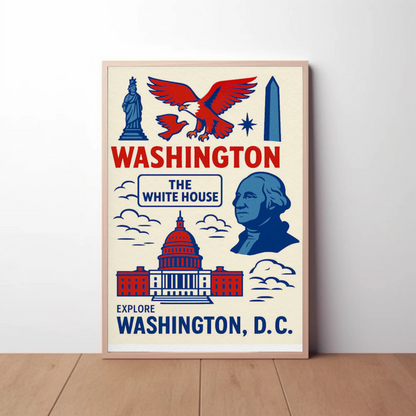 Washington DC Icons White House Capitol Art Travel Poster