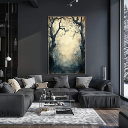 Enchanted Gnarled Trees in Misty Forest - Artistic Poster
