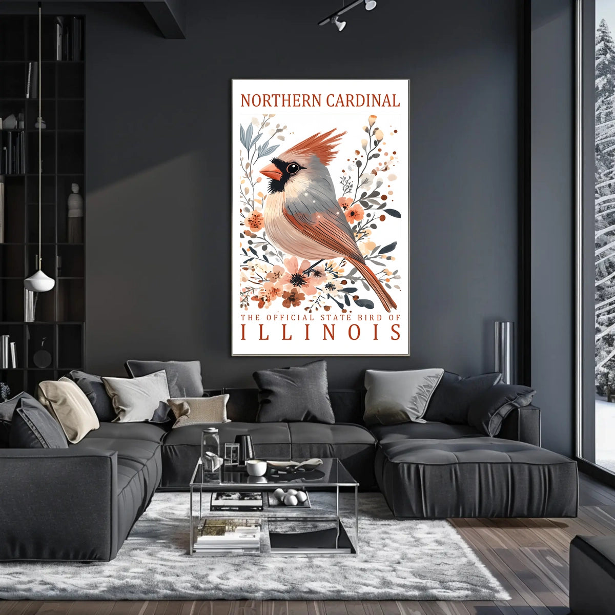 Northern Cardinal Nature Art Poster with Watercolor Effect
