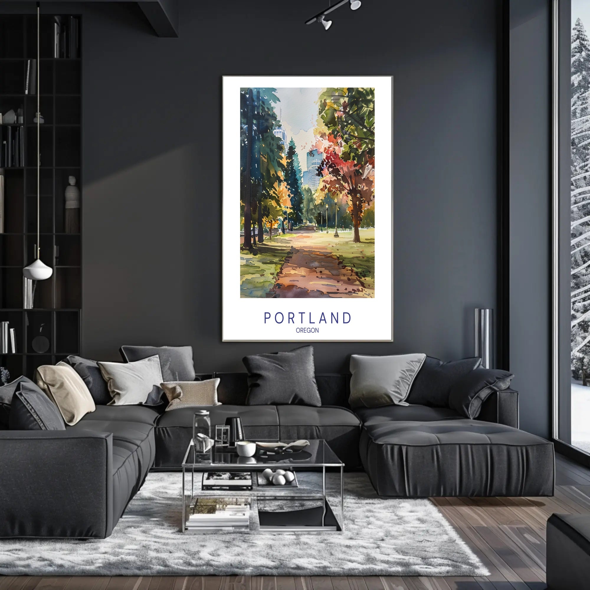 Portland Park in Watercolor: Urban or Cityscape Poster PosterGoat