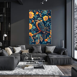Vibrant Kingfisher Floral Paradise Poster