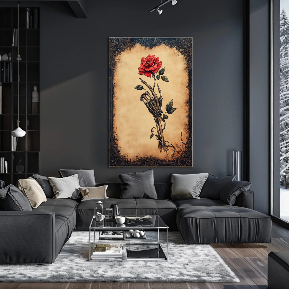 Skeletal Hand and Rose Artistic, Abstract, Pop Culture Poster