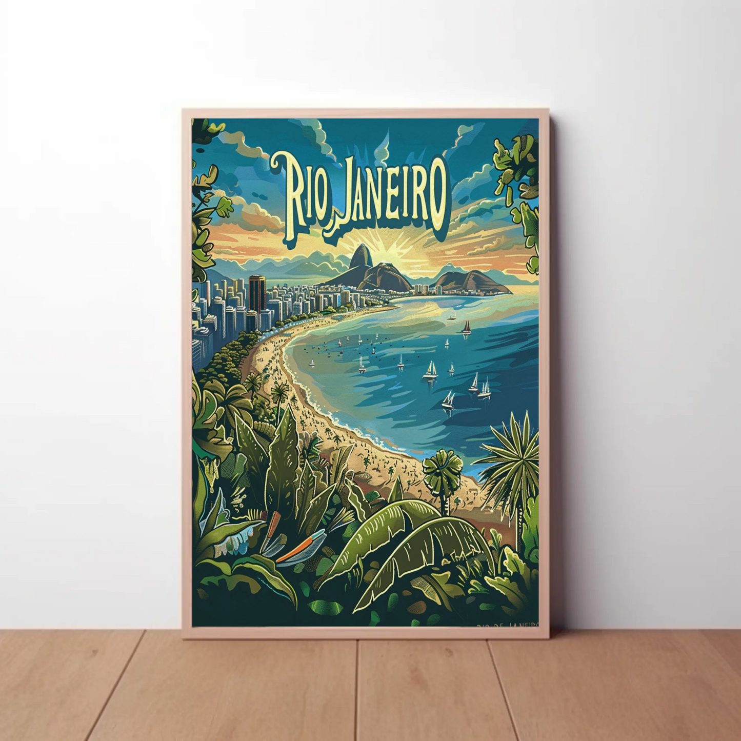 Rio Janeiro Tropical Beachfront Sailboats Sunset Travel Poster Travel Poster