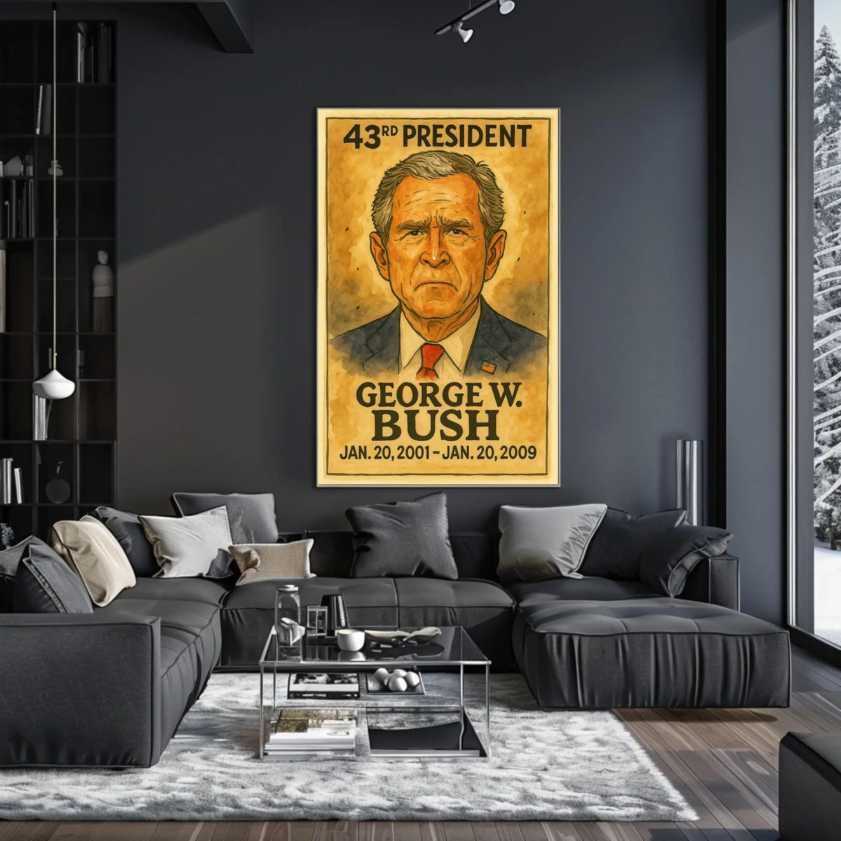 George W. Bush 43rd President of the United States Exaggerated Cartoon Sketch Poster