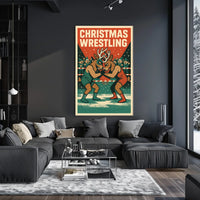Christmas Wrestling Reindeer Vintage Sports Poster