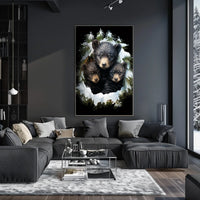 Winter Forest Bear Cubs Photorealistic Art Poster