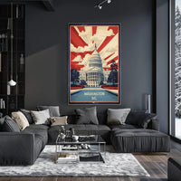 Stylized Capitol Building Vintage Political Propaganda Poster