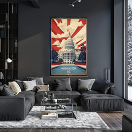Stylized Capitol Building Vintage Political Propaganda Poster
