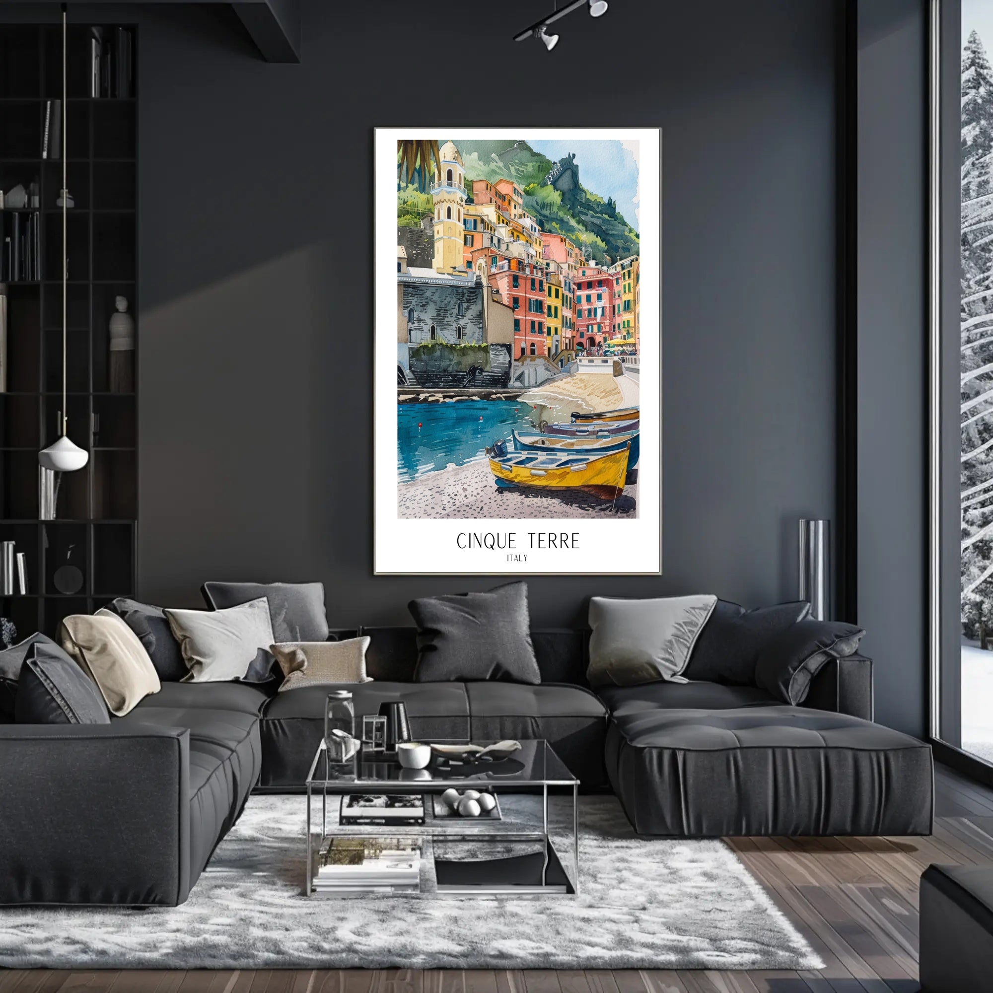 Cinque Terre Watercolor Coastal Scene Travel Poster PosterGoat