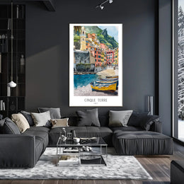 Cinque Terre Watercolor Coastal Scene Travel Poster PosterGoat