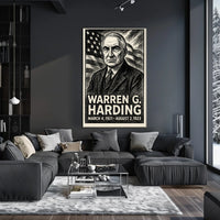 Warren G. Harding 29th President of the United States B & W Comic Sketch Poster