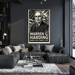 Warren G. Harding 29th President of the United States B & W Comic Sketch Poster