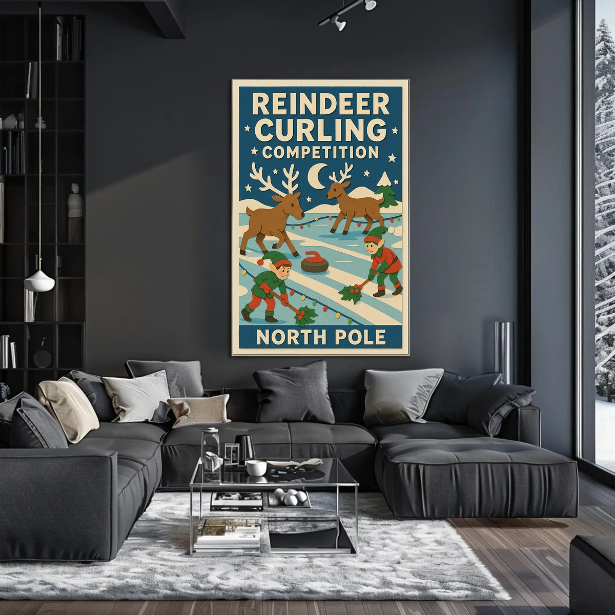 Reindeer Curling Competition Poster