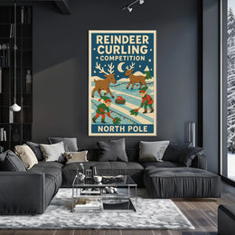 Reindeer Curling Competition Poster