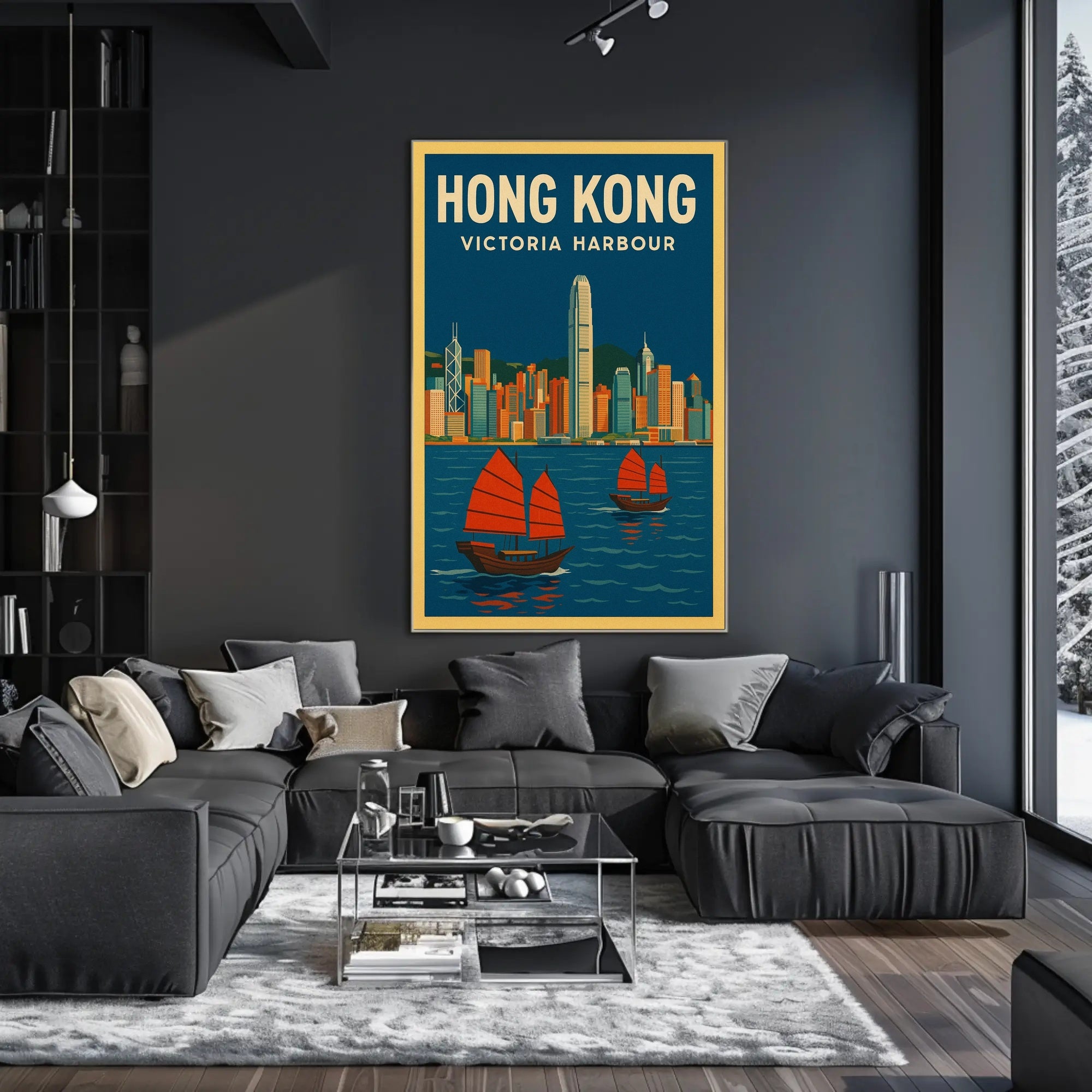 Panoramic View of Hong Kong Vintage Travel Poster
