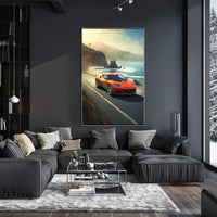 Exhilarating Coastal Drive Modern Car Travel Poster