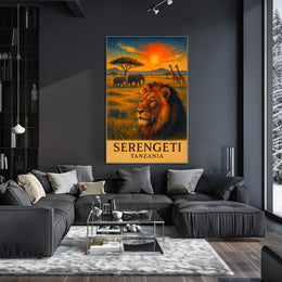 SERENGETI LION AT DUSK TRAVEL POSTER