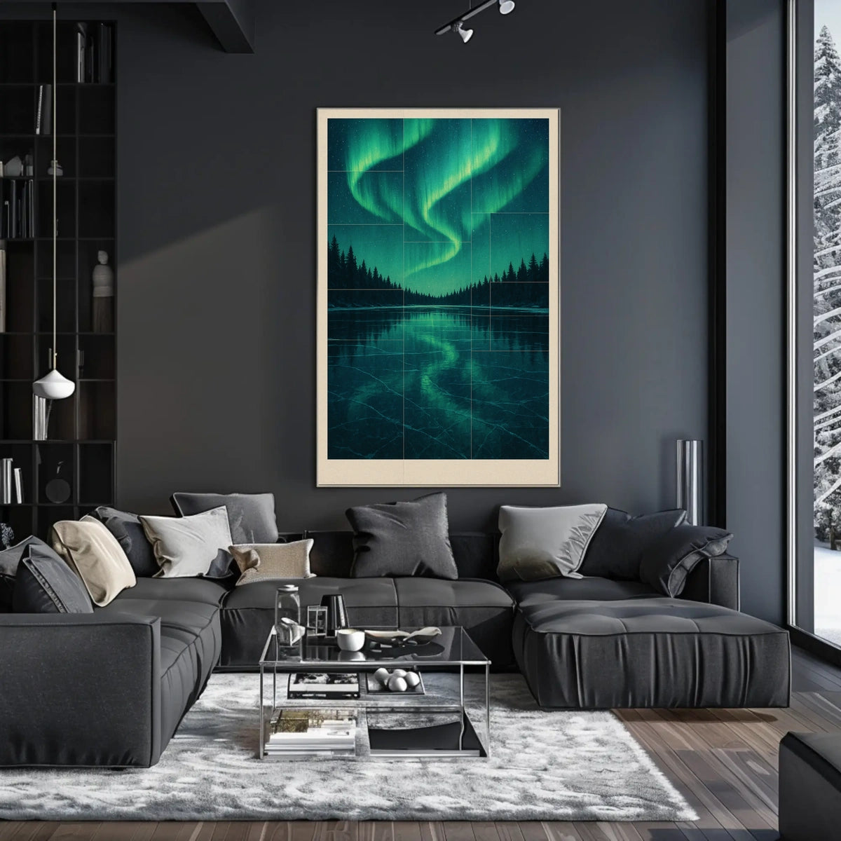 Aurora Borealis Over Frozen Lake Poster
