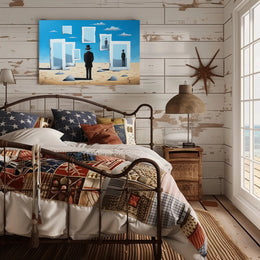 Surreal Desert Landscape with Bowler Hat Figure Artistic Poster