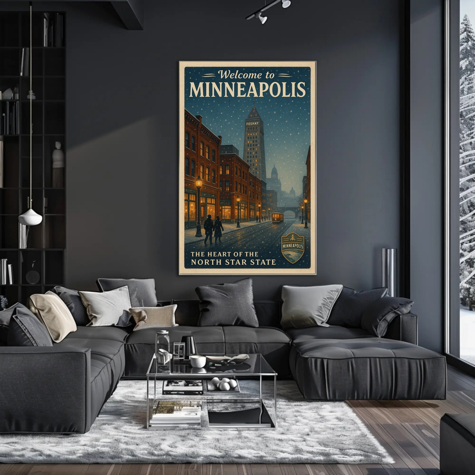Vintage Minneapolis Winter Scene with Foshay Tower Urban or Cityscape Poster