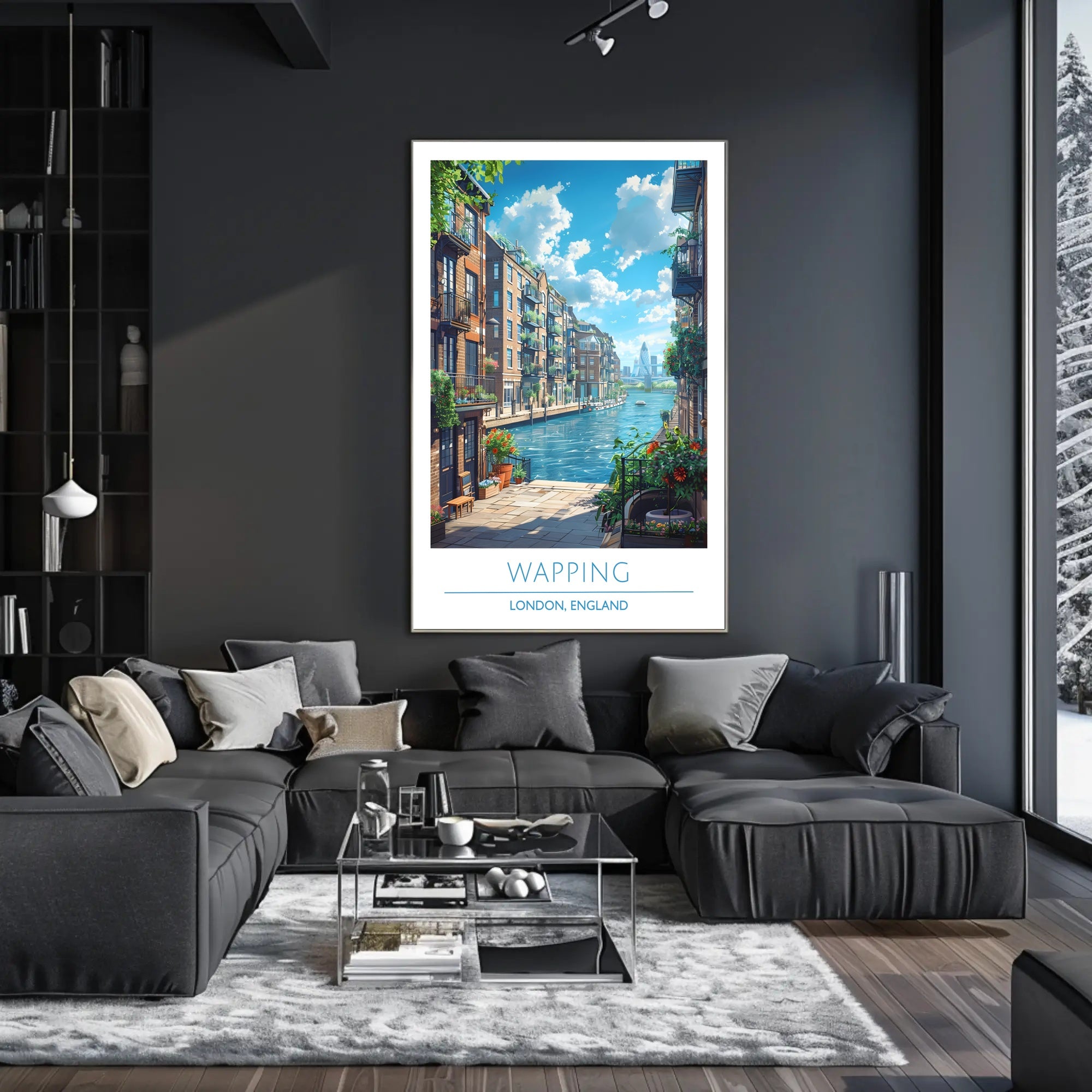 Wapping Canal with Modern Skyline Urban or Cityscape Poster