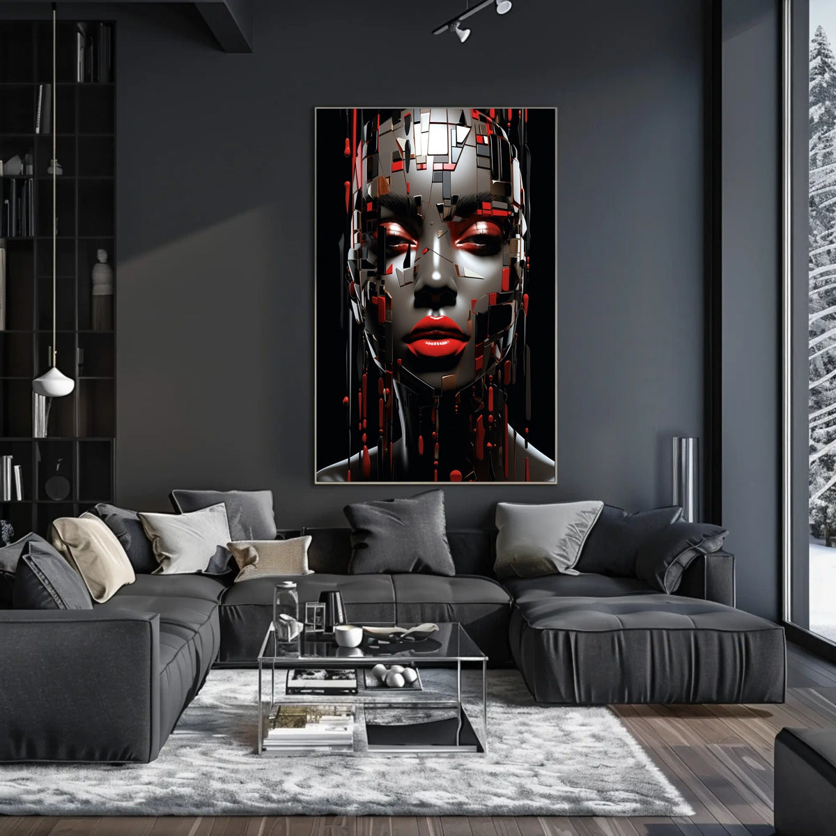 Futuristic Abstract Face Poster: Digital Art Print