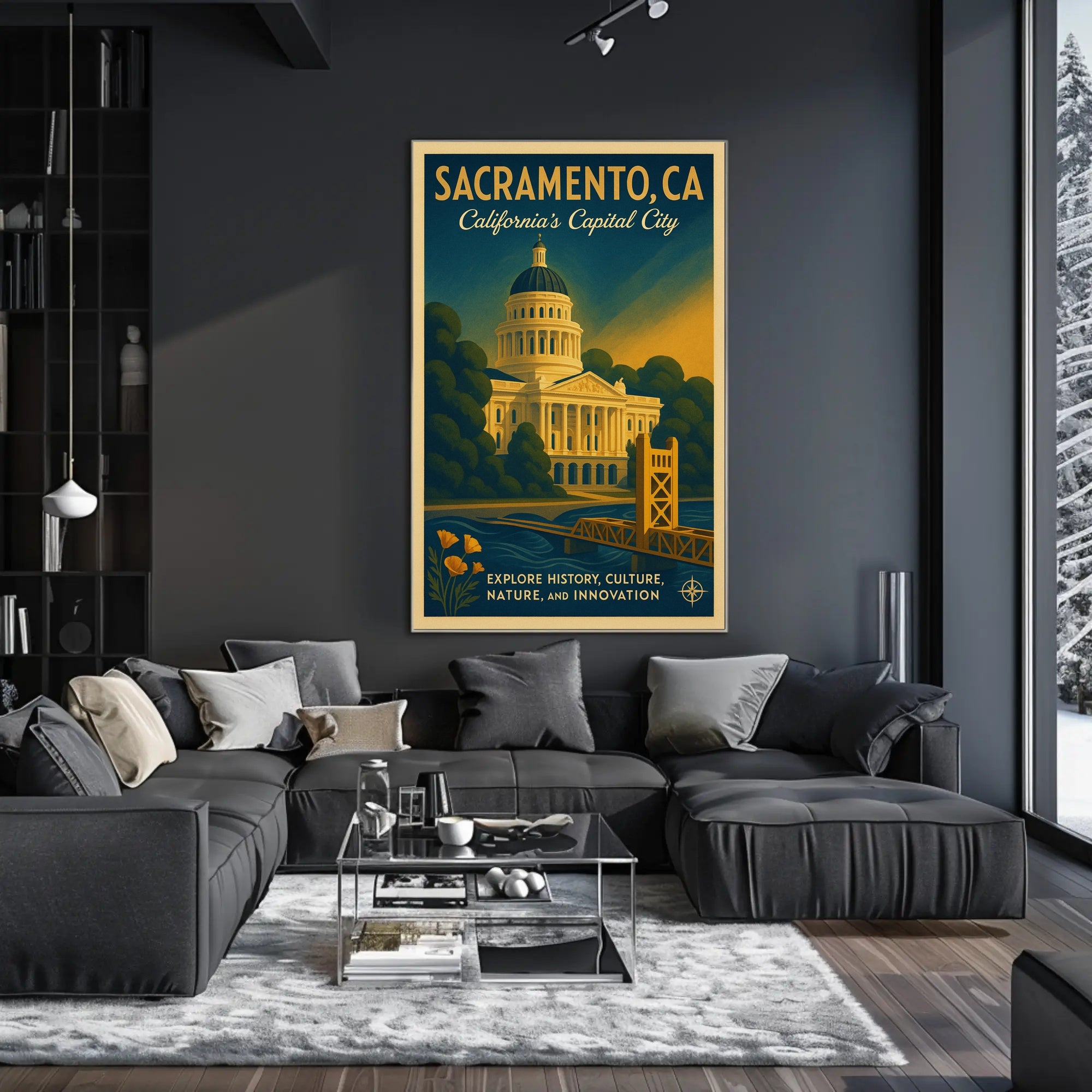 Sacramento Cityscape Vintage Travel Poster