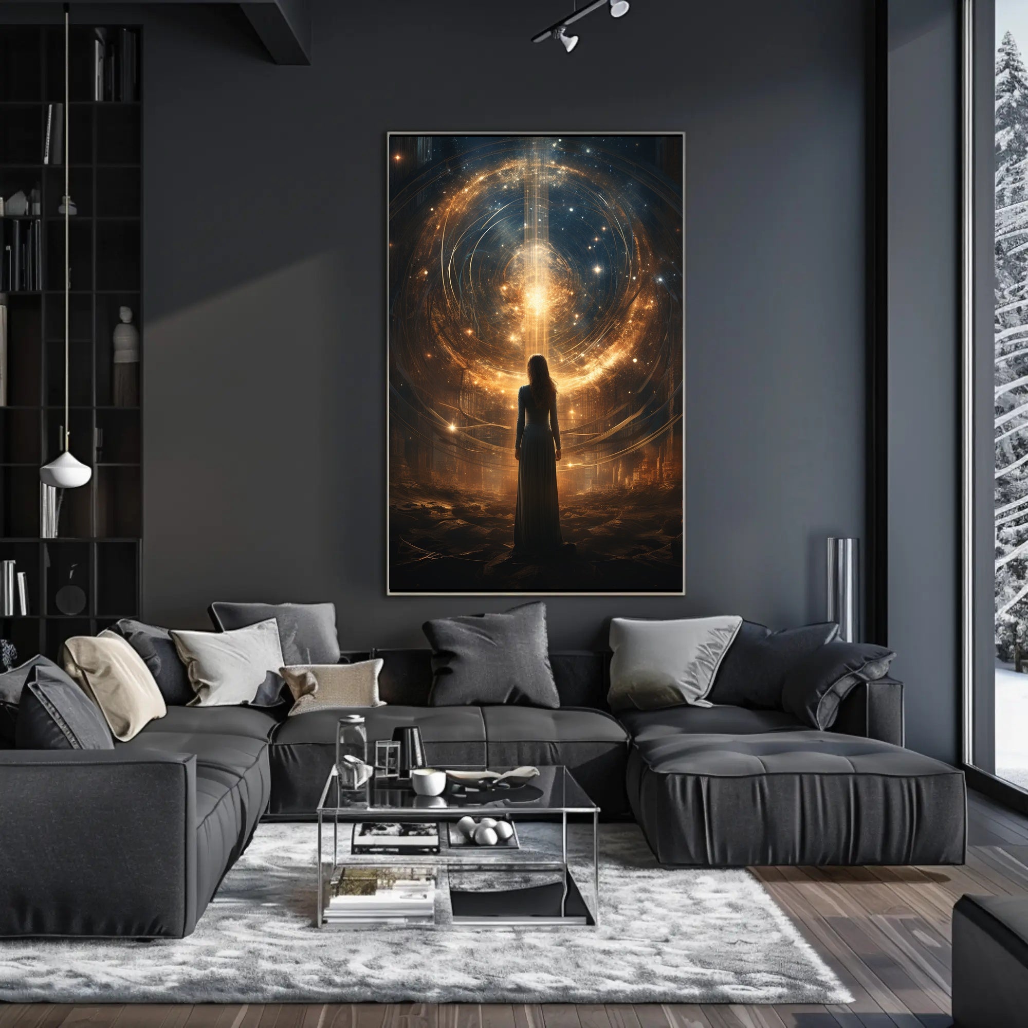 Lone Explorer in Mystical Cosmic Realm Futuristic Sci-Fi Poster
