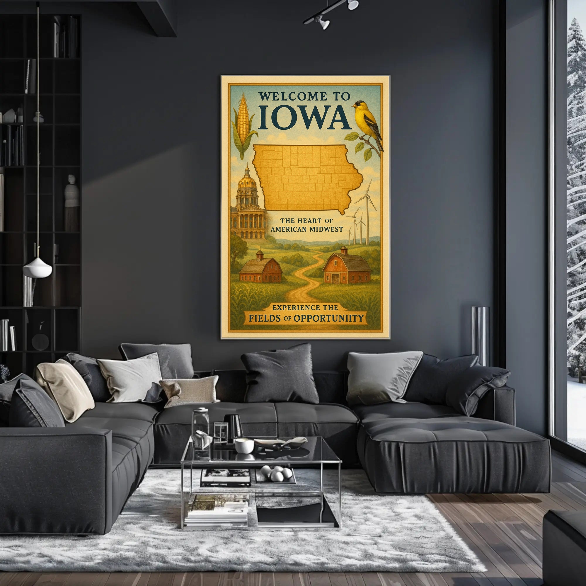 Iowa Heart of the Midwest Vintage Travel Poster