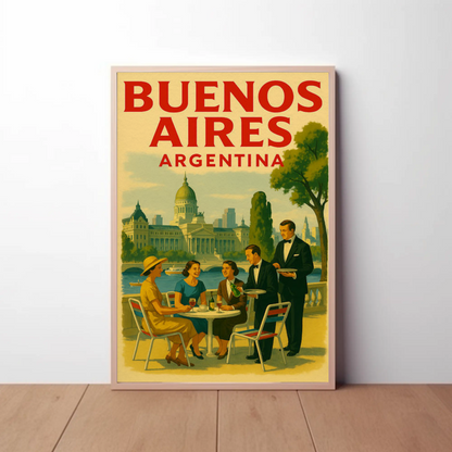 Buenos Aires Argentina Café Cityscape Retro Travel Poster