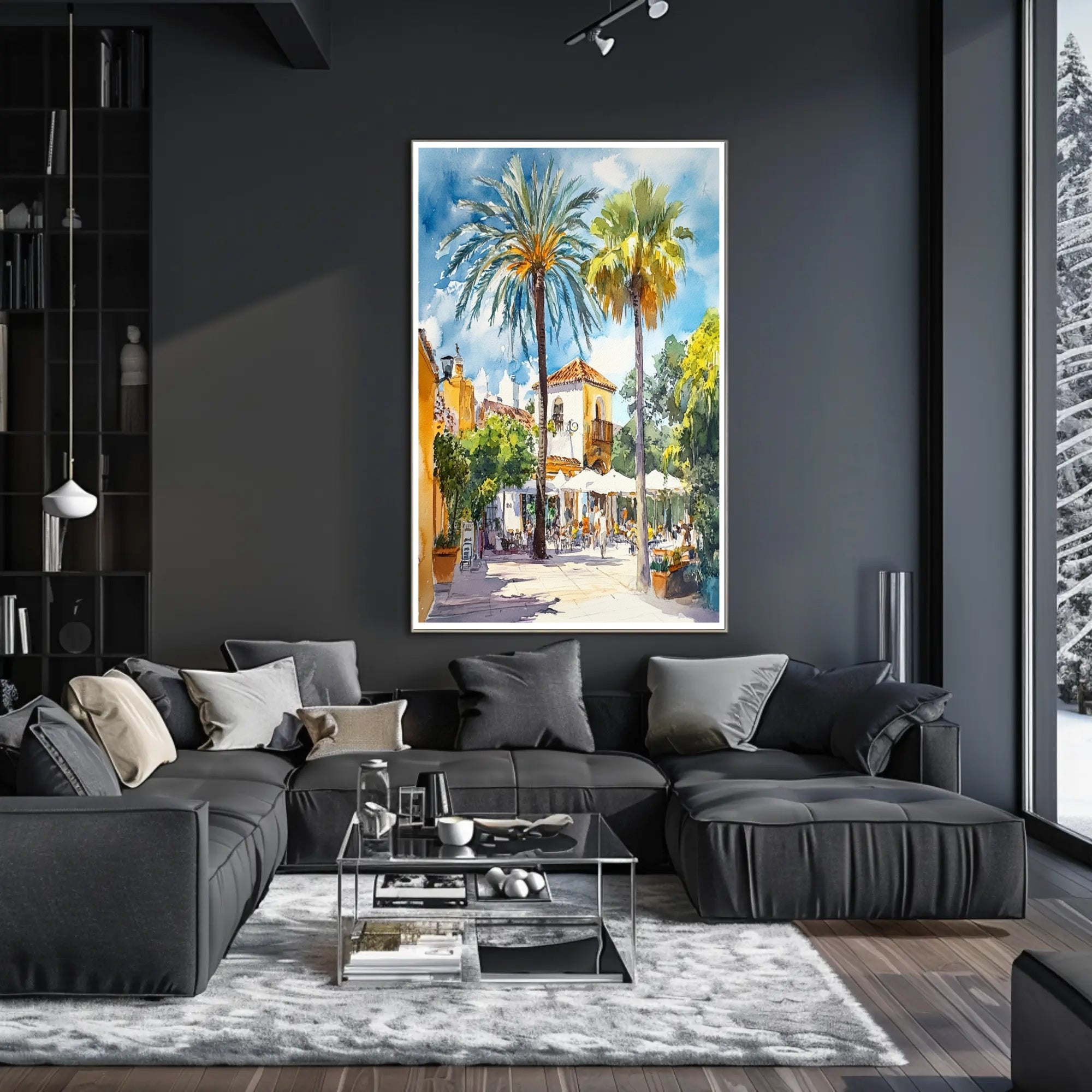 Sunlit Mediterranean Plaza Poster PosterGoat
