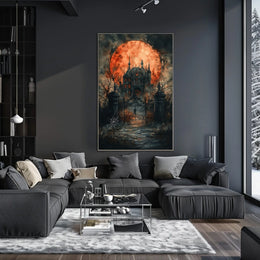Gothic Mansion Eerie Full Moon Artistic Poster