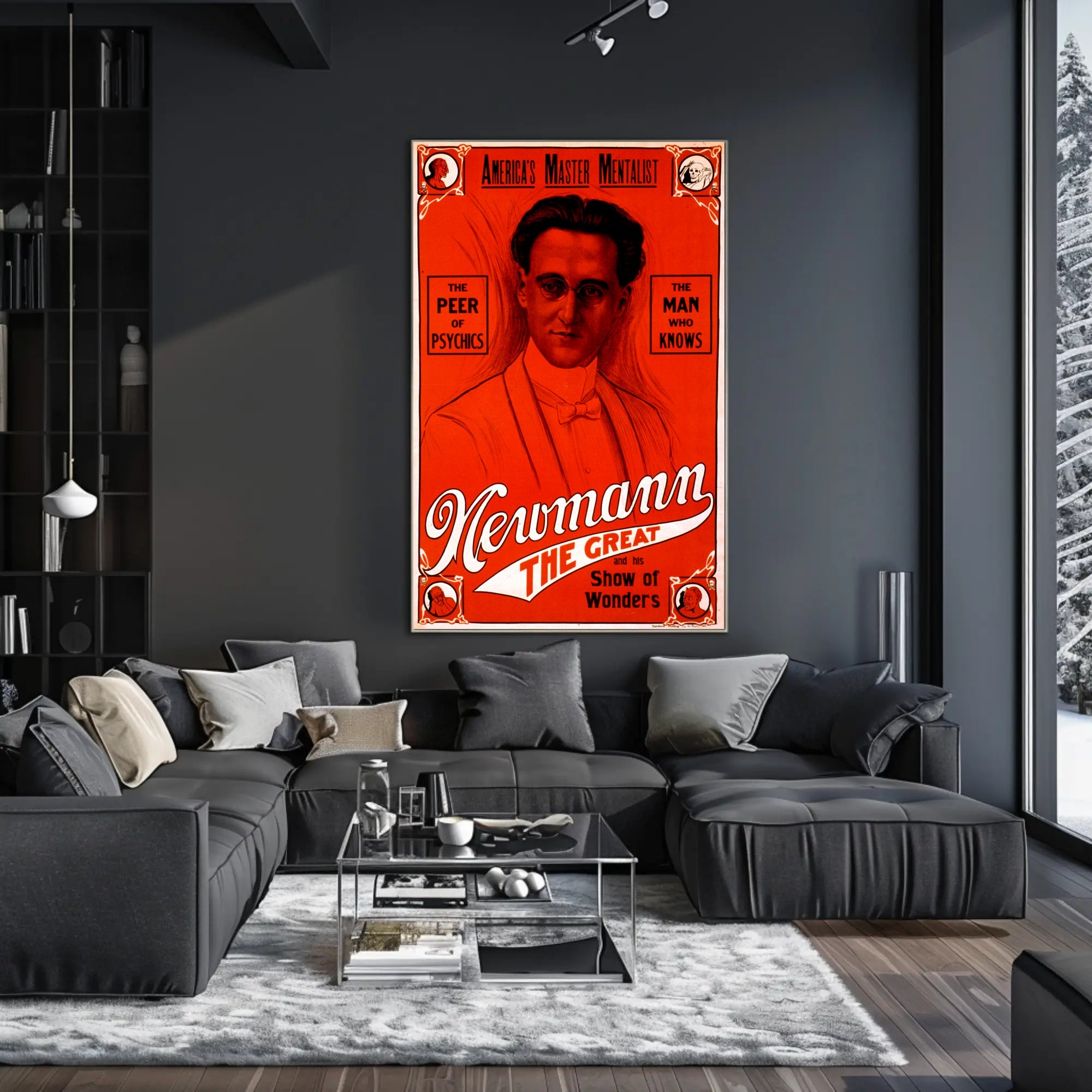Travel Poster featuring a mentalist named Newmann, inviting intrigue and adventure for art enthusiasts.