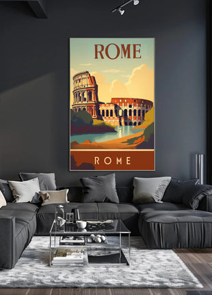 Colosseum Vintage Travel Poster: Rome's Iconic Landmark Illustration