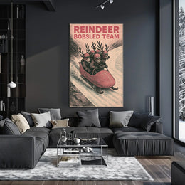 Reindeer Bobsled Team Poster