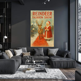 Reindeer Fashion Show Festive Illustration Animal Poster