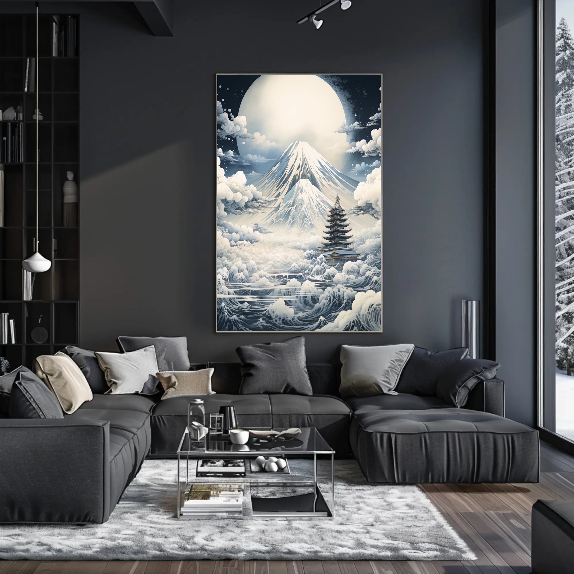 Majestic Moonlit Mount Fuji Japanese Heritage Poster