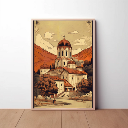 Orthodox Monastery Valley View In Fall Travel Poster