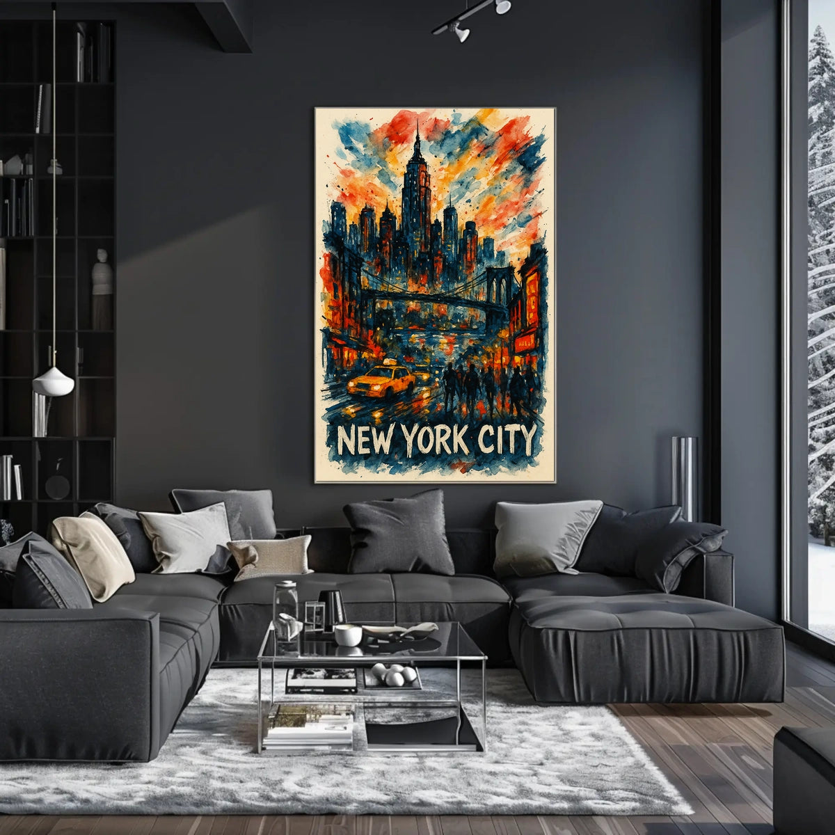 New York City Skyline Watercolor Poster Abstract Wall Art