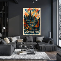 New York City Skyline Watercolor Poster Abstract Wall Art